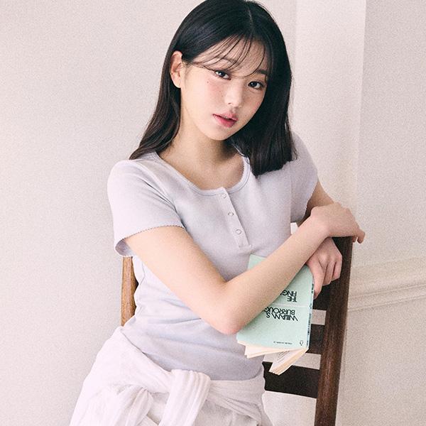 로라로라 NUBASIC HENLEY NECK T-SHIRT LIGHT GRAY
