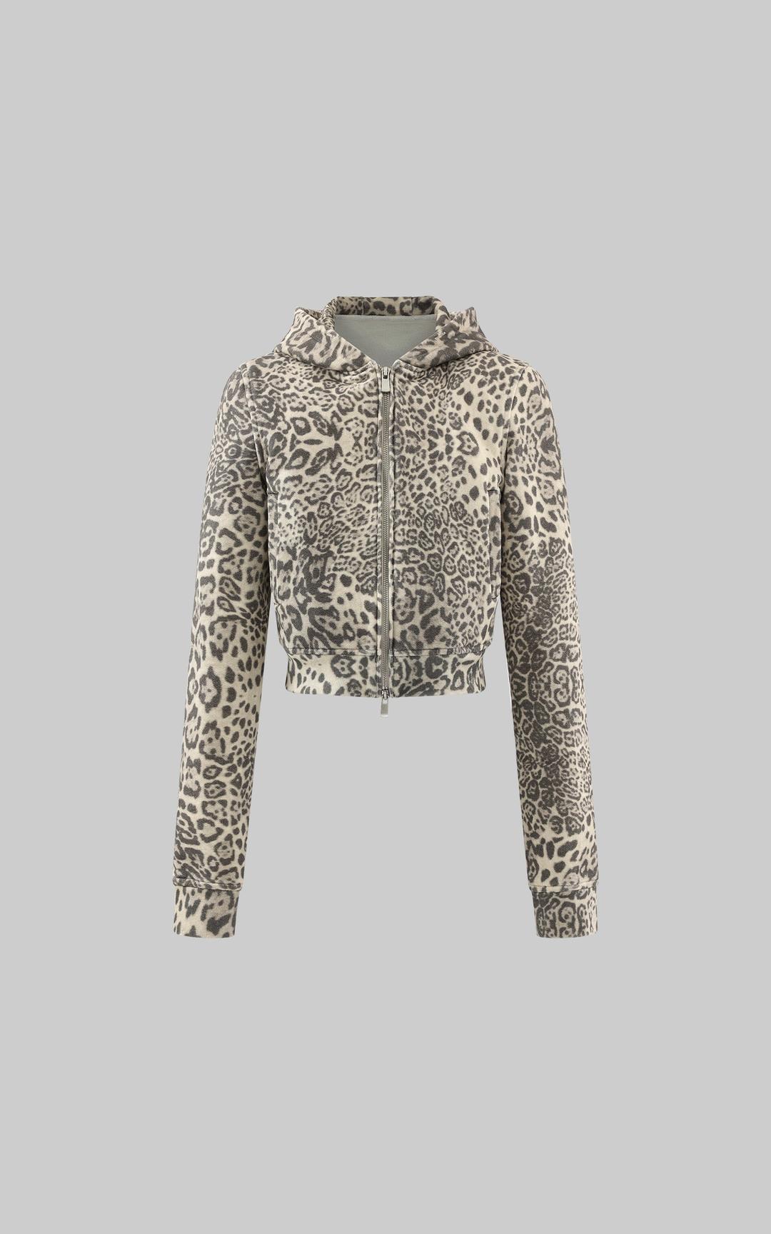 ROVENTE Leopard Print Cropped Zip Hoodie