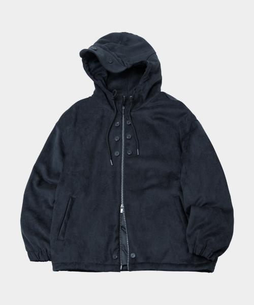 소프트 벨벳 에센셜 스트링 오버핏 캡 후드 집업 패딩 점퍼  [블루]