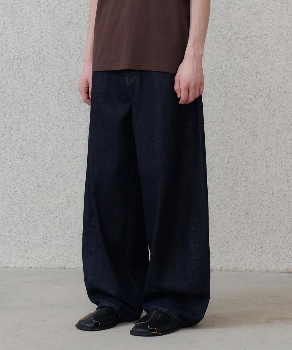 [25S/S] wide curved denim pants (one washed)
