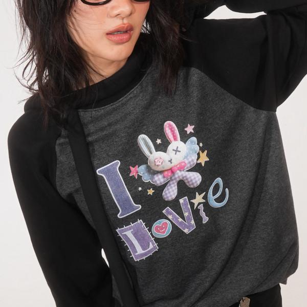 I LOVE LOVIE RAGRAN T (Charcoal/Black)