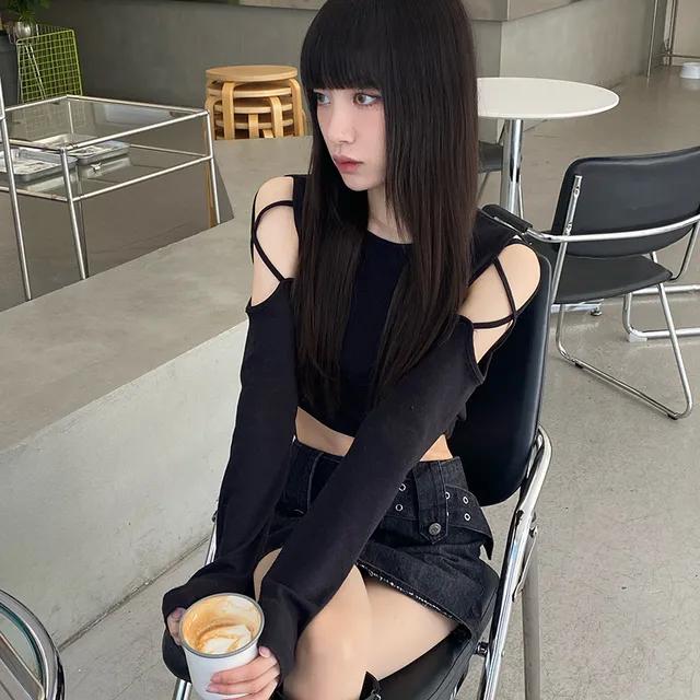 하잎 워머 어깨트임 티셔츠