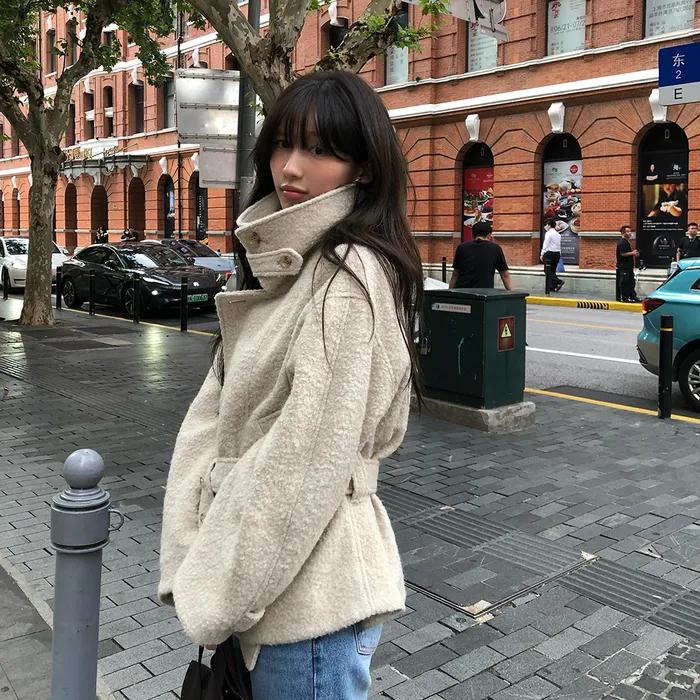 11/20예약배송_Alpaca Wool High-neck belted half coat_oatmeal