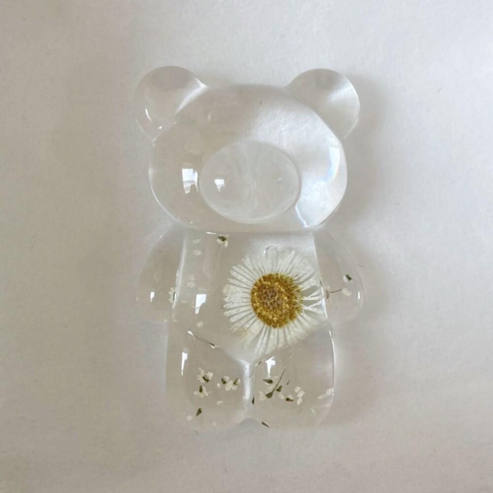 flower teddy griptok 28 투명 생화 플라워 레진 곰돌이 그립톡 휴대폰 거치대