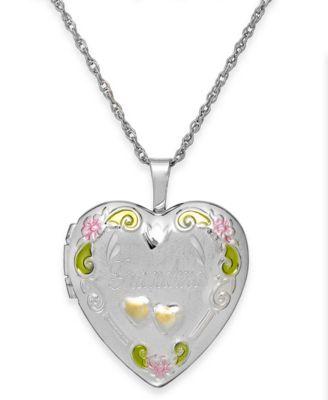 Grandma Painted Heart Locket in Sterling Silver