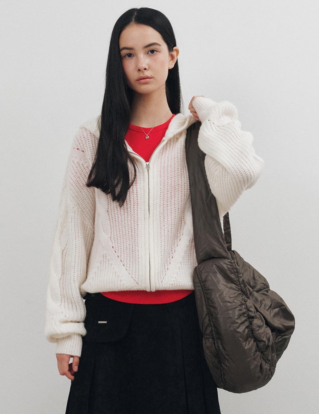 케이블 후드 알파카 니트 집업 가디건 아이보리 MDCD051IVORY