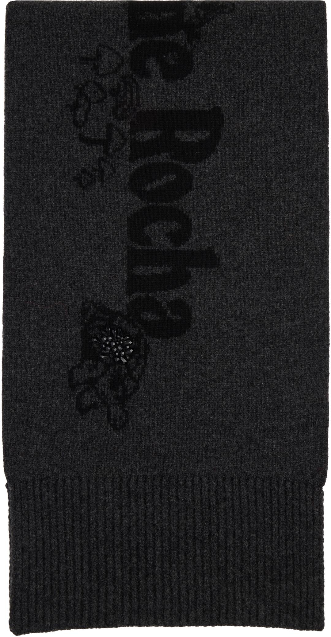 Black & Gray Long Graphic Logo Knit Scarf