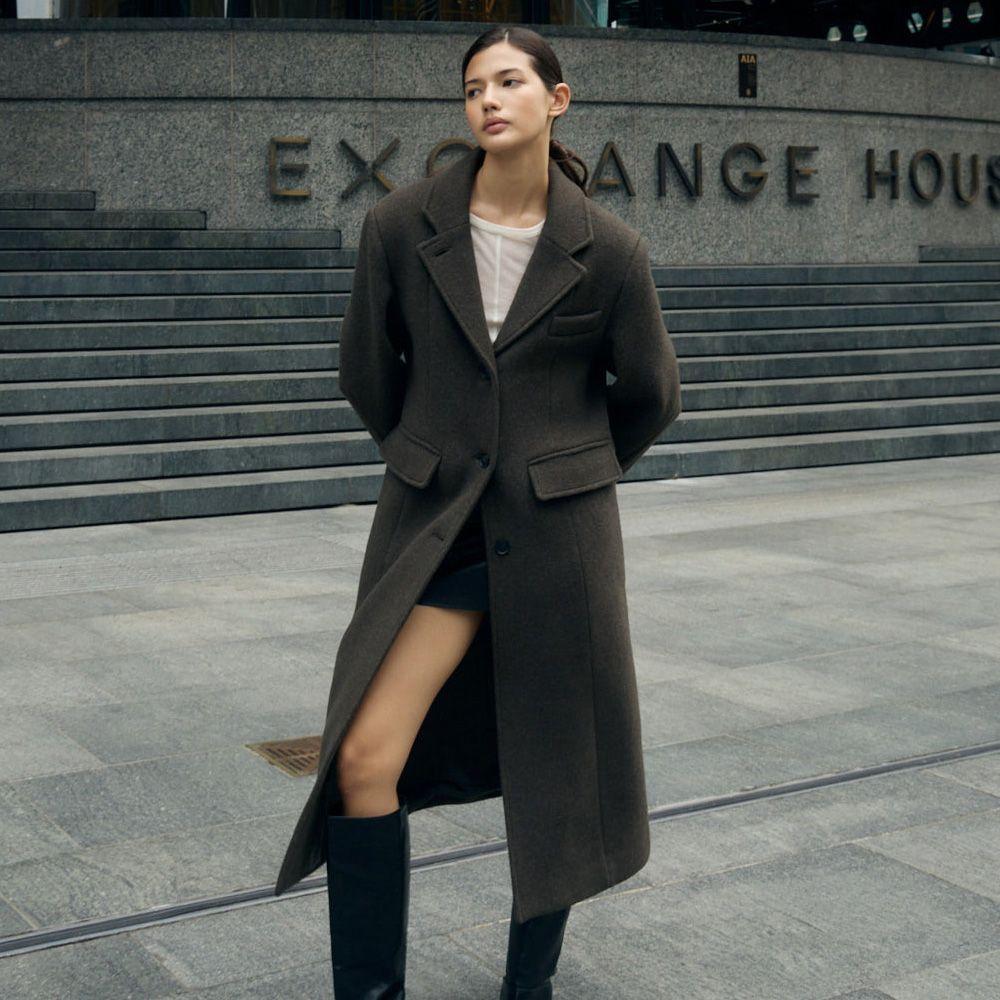 HOURGLASS WOOL COAT (KHAKI-BROWN)