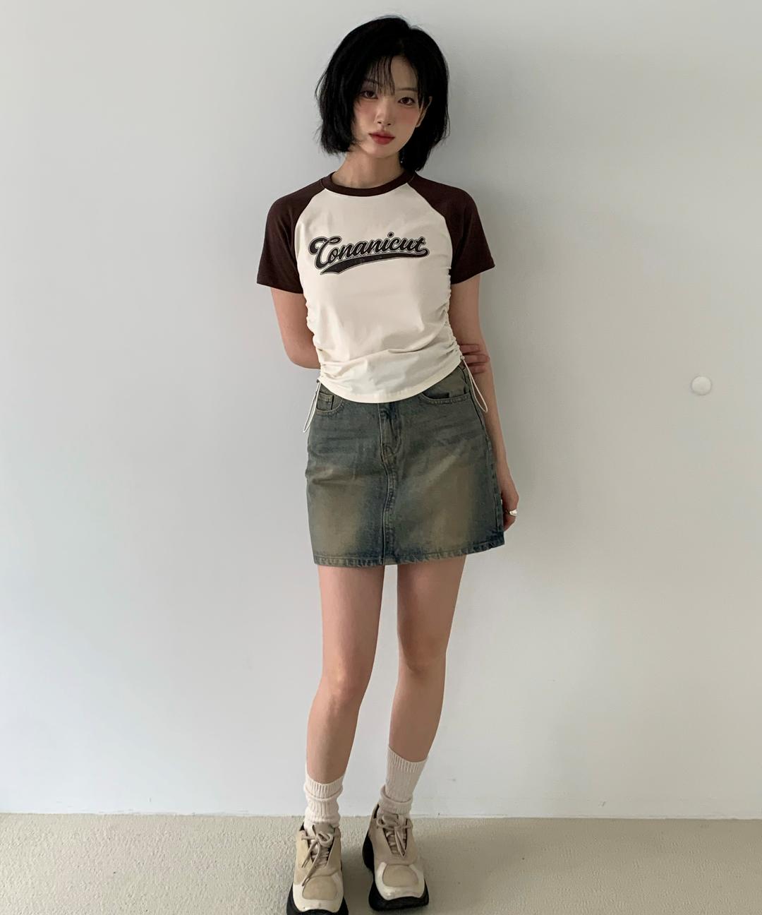 스파오 (CONANICUT) 래글런 셔링 크롭 반팔티_SPRPF25G50