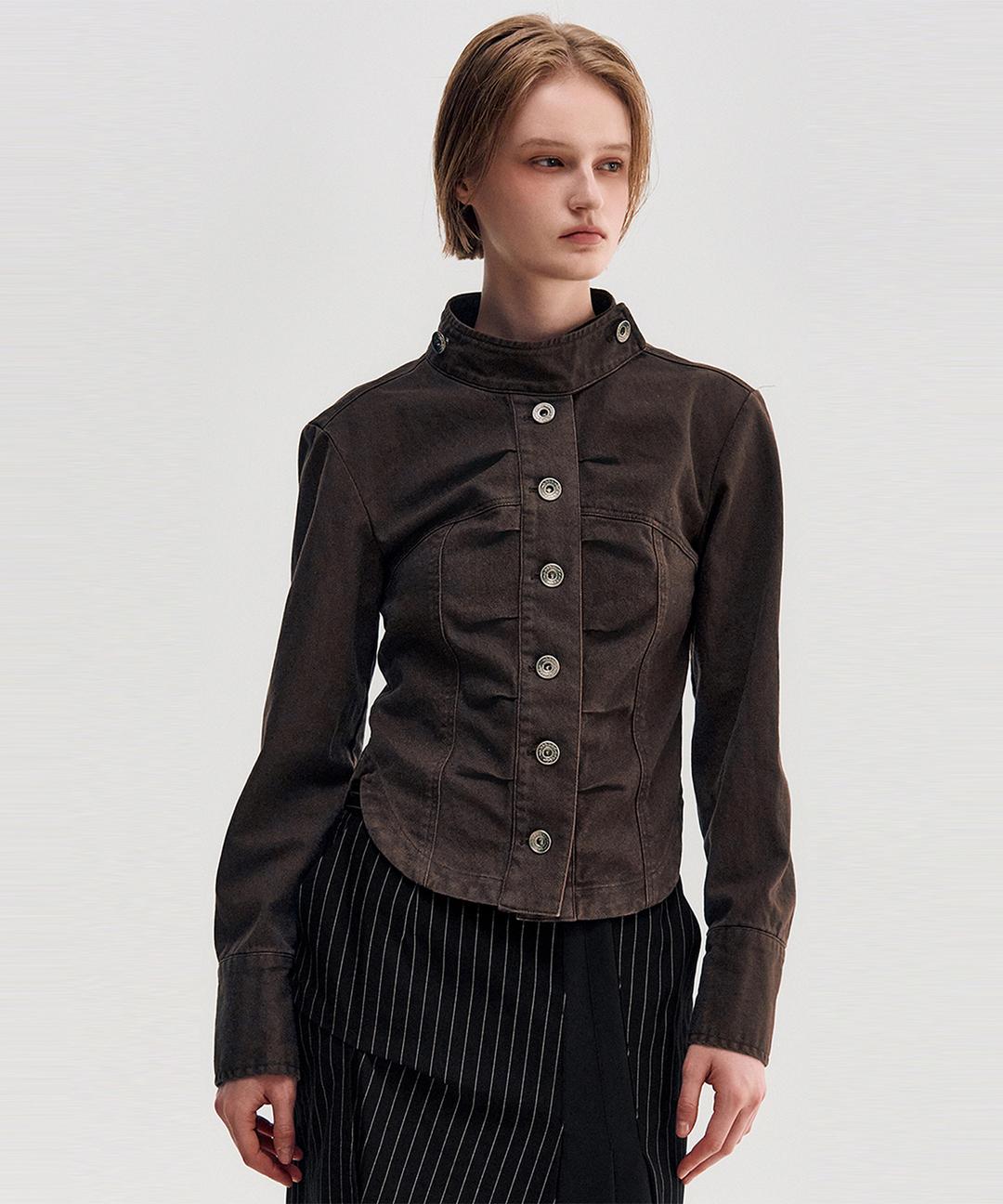 Button Up Tucked Jacket _ BROWN
