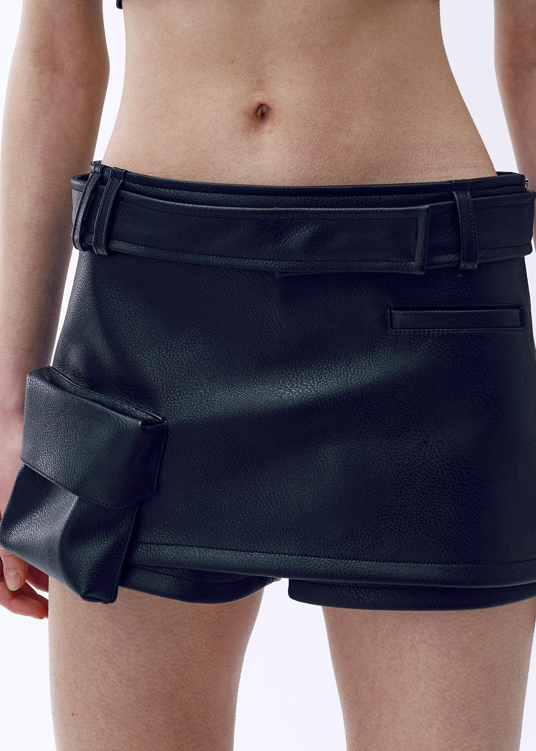 SS24 FAUX LEATHER MINI SKORT - BLACK