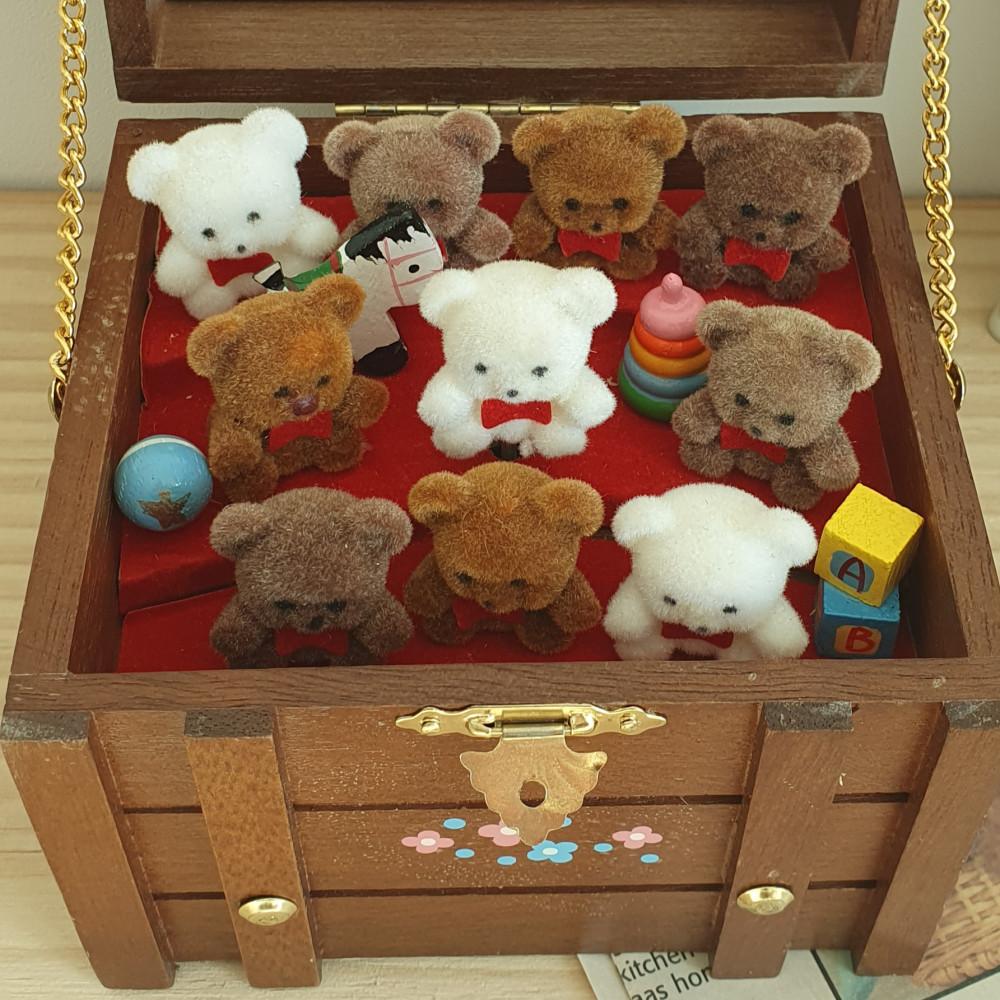 빈티지 오르골 와글와글 원목 곰돌이 테디 베어 크리스마스 뮤직박스 인테리어 소품