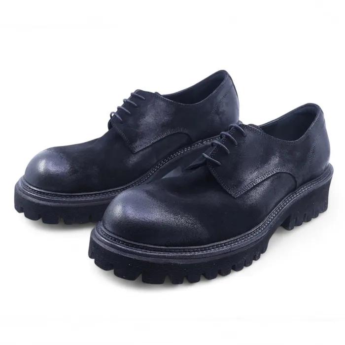 6.5cm 페더 코만도솔 스웨이드 더비 슈즈 블랙