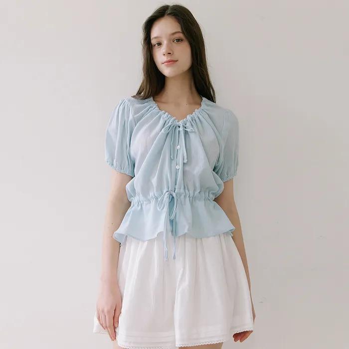 [29CM 단독] Flare Shirring Blouse - Sky blue