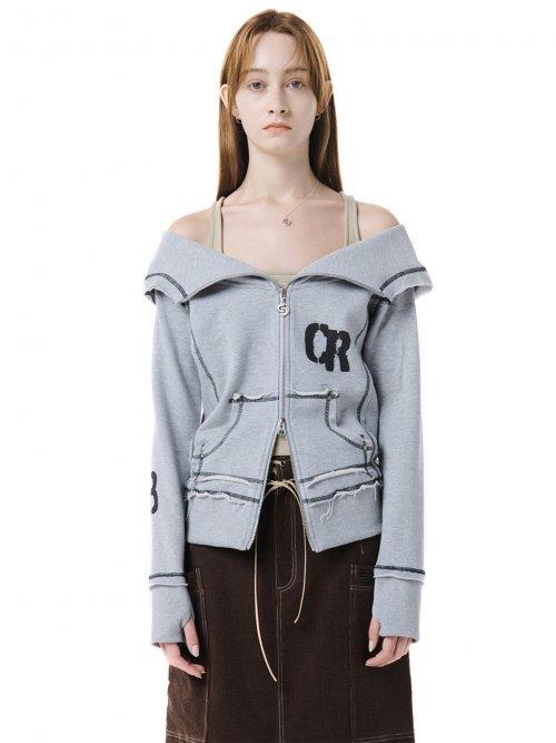 CR CUT OUT HOOD ZIP UP / GRAY
