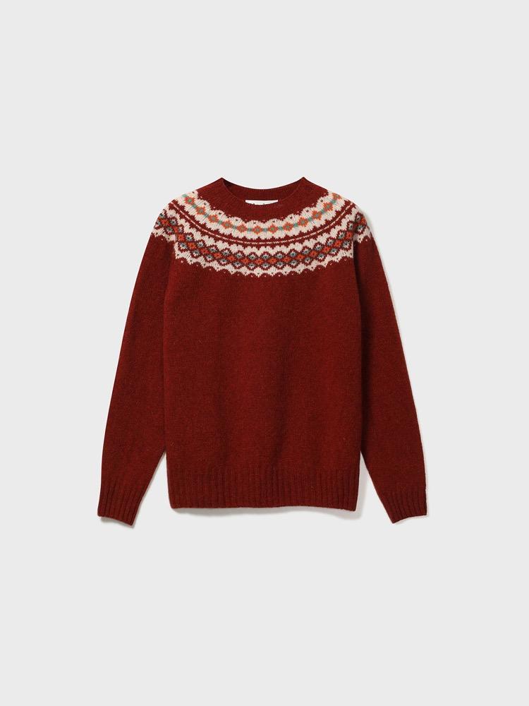 Fairisle Yoke Crew Neck Sweater [Blaze]
