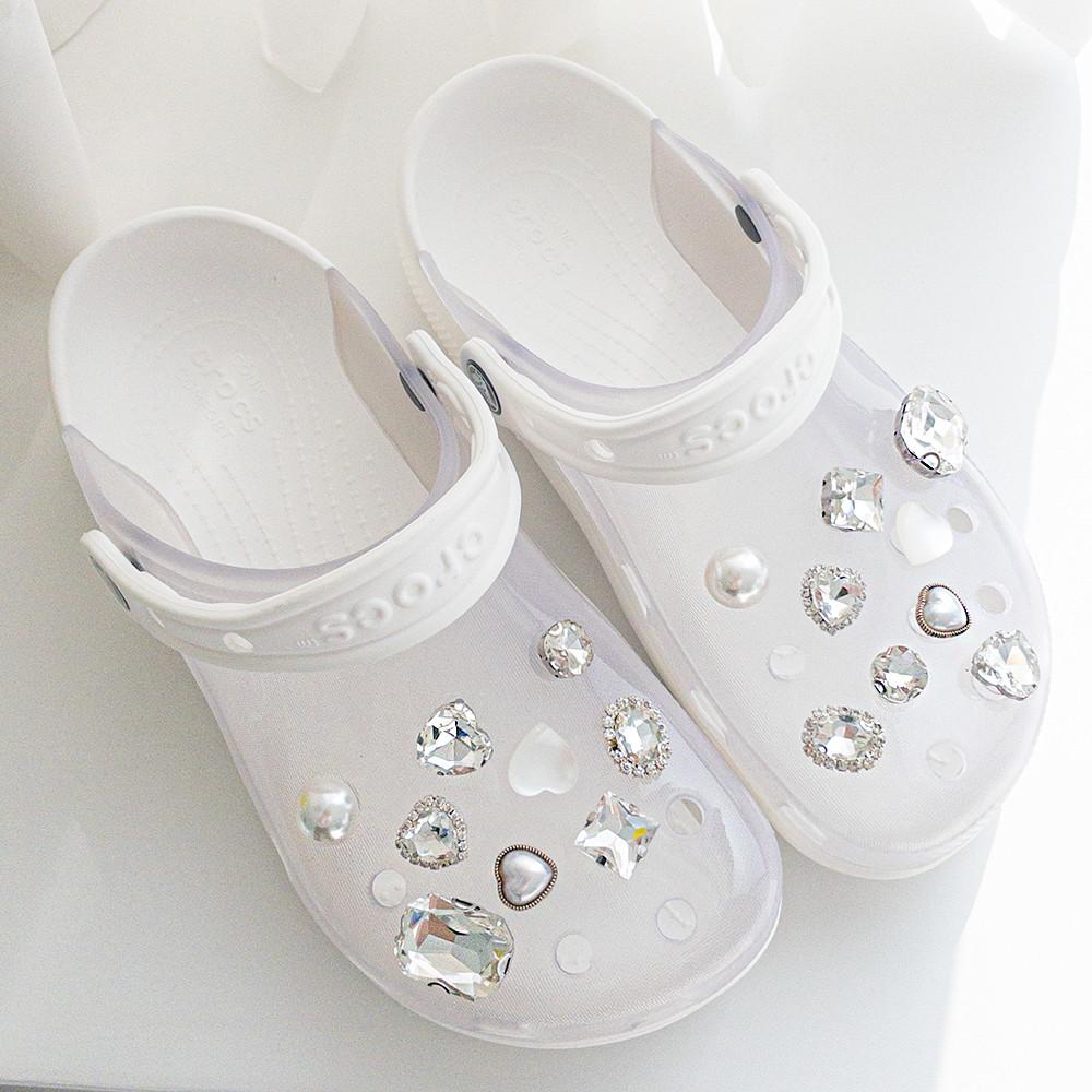 러블리 큐빅 크리스탈 진주 하트 보석 지비츠 파츠 실내화 악세사리 참 샤록스 샤비츠 세트