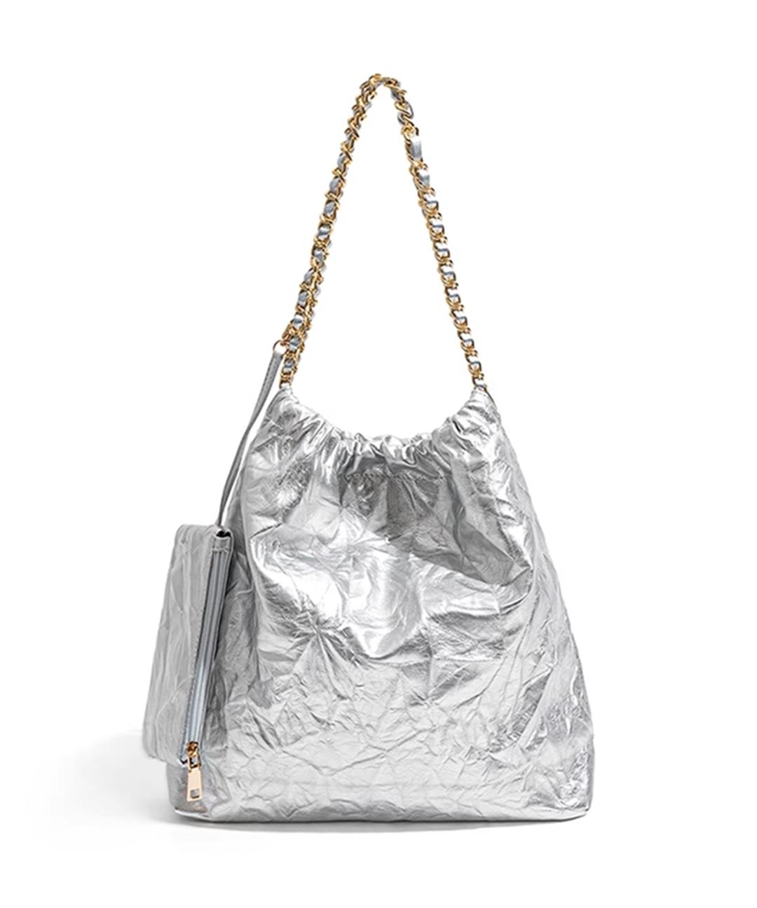 포일 링클 체인 쇼퍼백 숄더백 가방 블랙 실버 아이보리