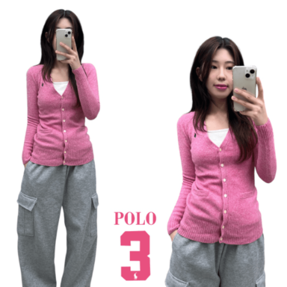 폴로 랄프로렌 블랙포니 핑크 가디건