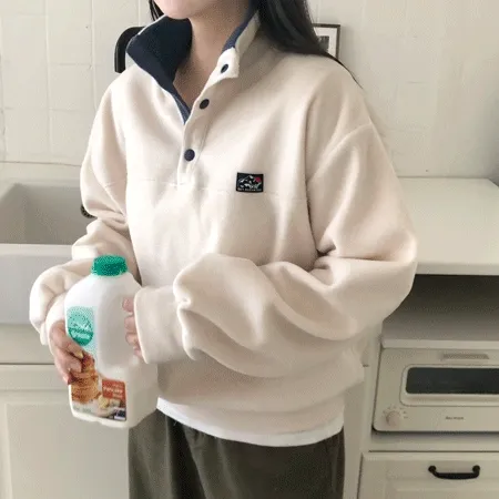 [당일출고!고밀도!부드러워요🤍]후리스 버튼 반오프 아방핏 맨투맨 3color