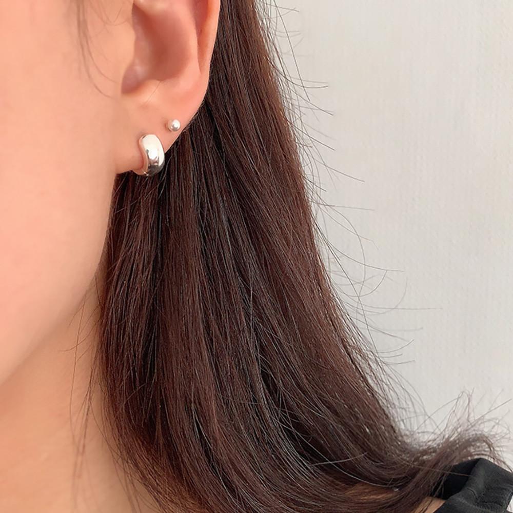 실버 925 14k 골드 도금 미디엄 심플 볼륨 원터치 링 귀걸이 이어링