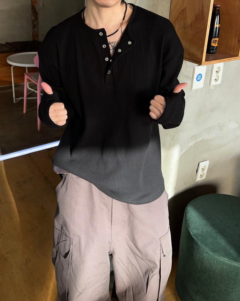 핑거홀 헨리넥 와플 롱슬리브