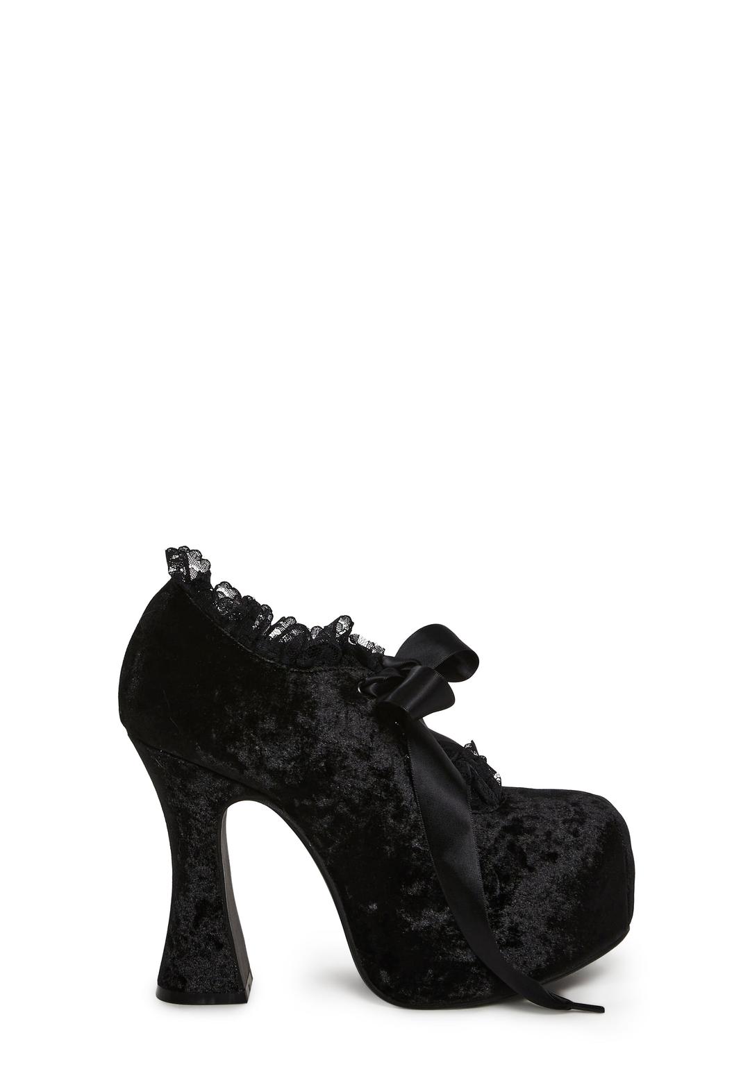Nocturnal Garden Platform Mary Janes - Velvet - BLACK / US 6