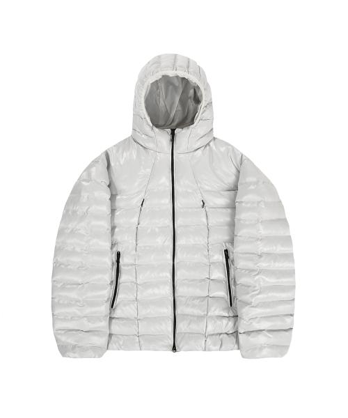 CURVED ZIPPER LIGHTWEIGHT PUFFER JACKET - LIGHT GREY