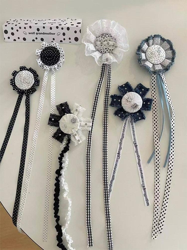 (해외)핸드메이드 흑백 데님 로제트 브로치(6종)