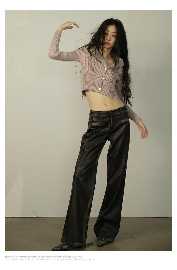 lventong Low Rise Leather Pants