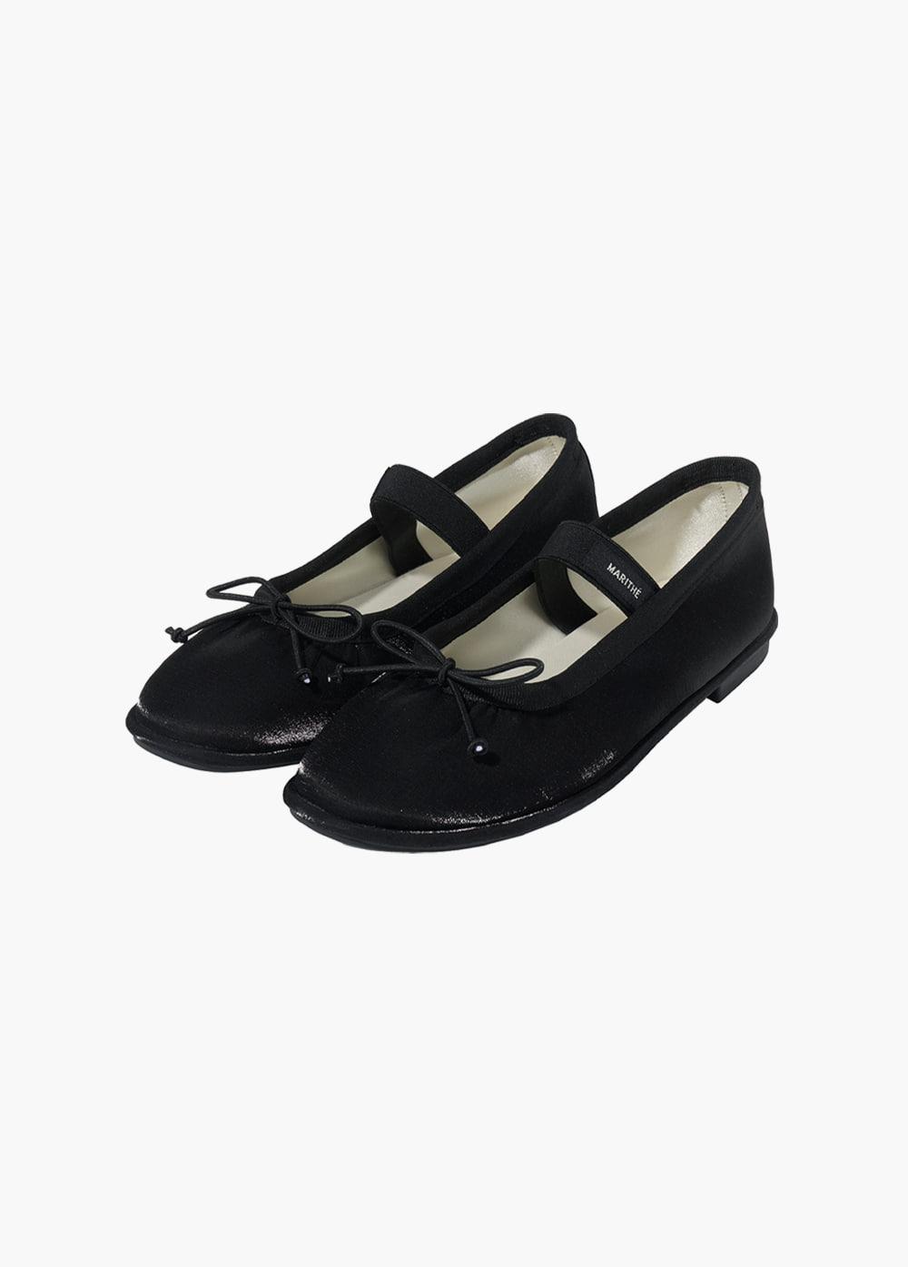 W BANDING RIBBON FLAT SHOES black