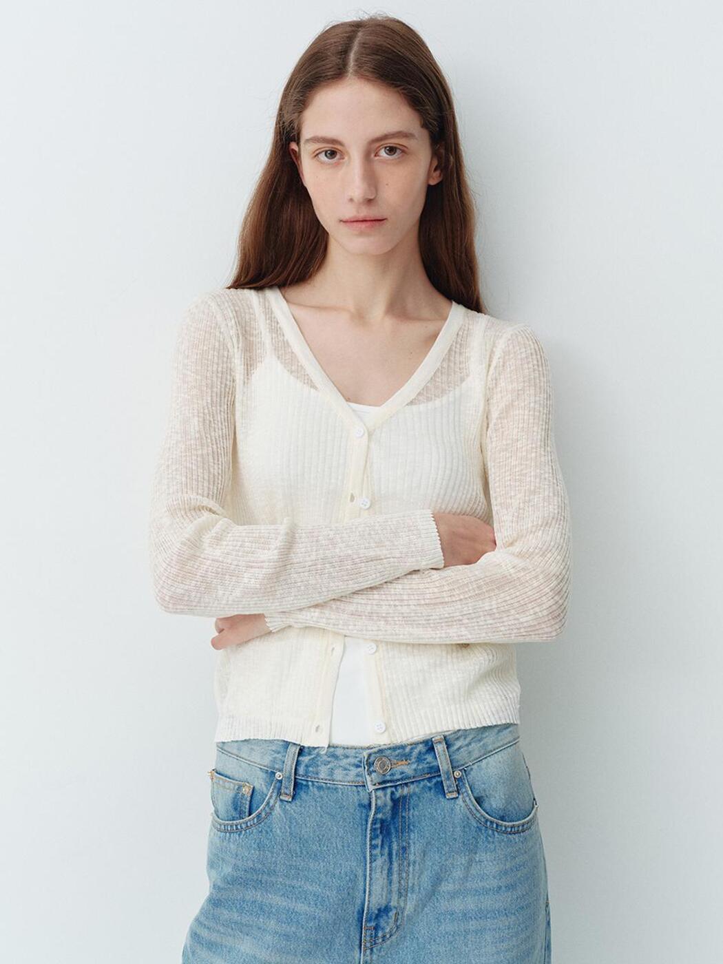 [유튜버PICK][IV 7/15예약배송]Linen Soft See-Through Knit Cardigan (3color)