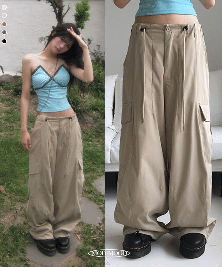 [데일리/힙] 미드 카고 와이드 스트랩 팬츠 -5color