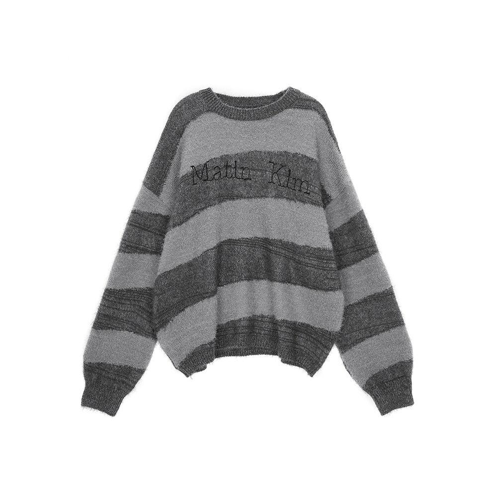 STRIPE SNOWBALL KNIT PULLOVER IN CHARCOAL