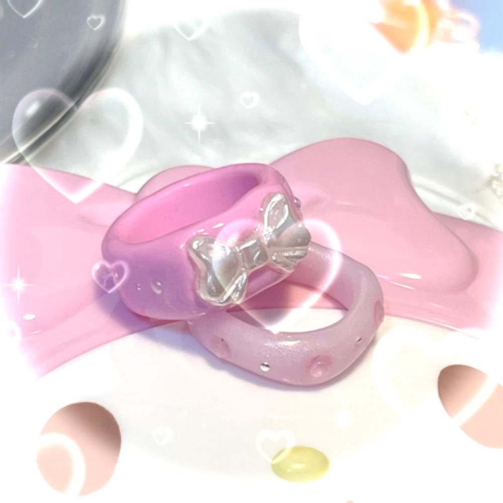 [ 카나에루 ] Kitsch Ribbon Ring 🎀 / 클레이링 키치 반지 하이틴 Y2K