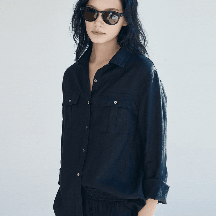 Linen Lounge Pocket Shirt_Black