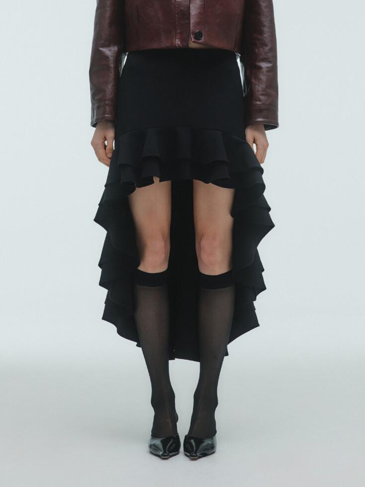 RUFFLED LONG SKIRT_BLACK