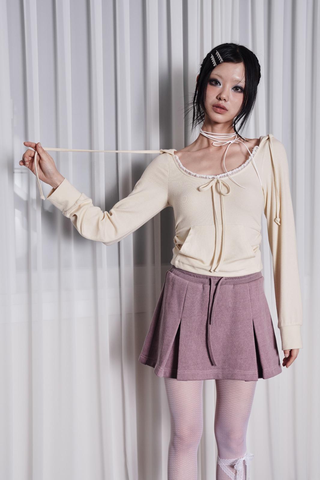 텐셀.울) lace trim hoodie-ivory