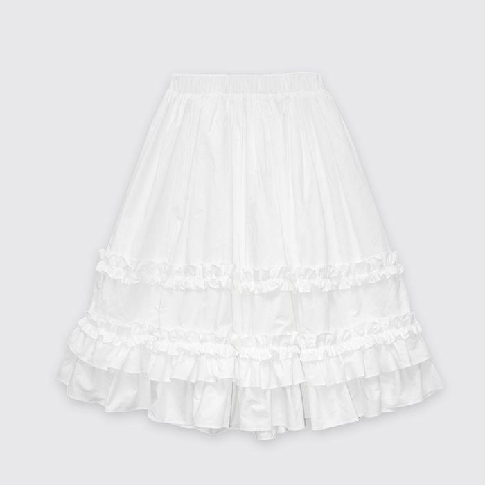 RUFFLE PLEATED MIDI SKIRT - WHITE