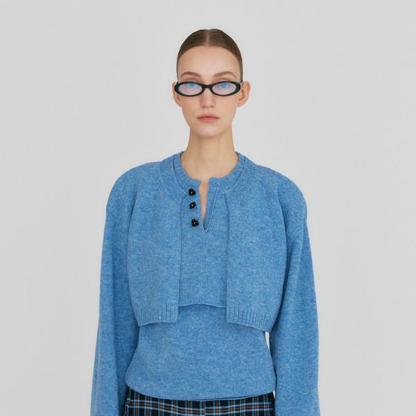 ZONNE Cropped Knit Cardigan - Blue