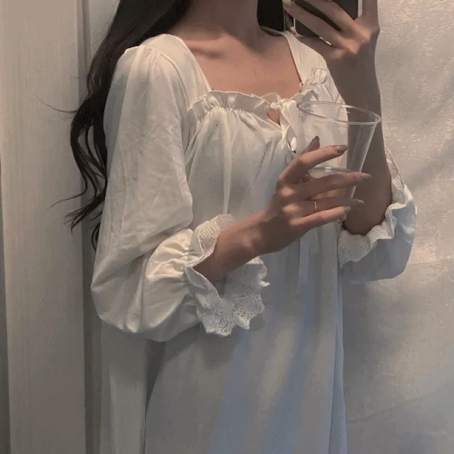 (당일출고) 레이스 프릴 잠옷 원피스
