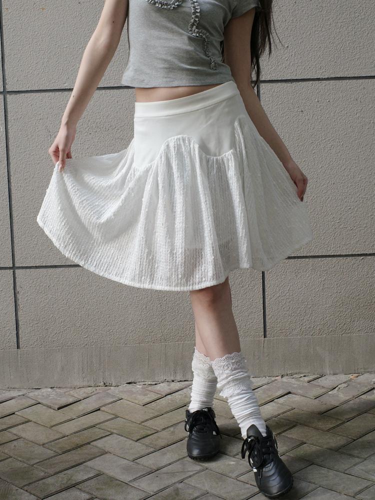 Take Care White lace stitching skirt