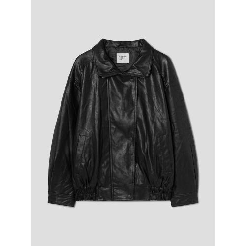 하이넥 레더 퀼팅 블루종  블랙