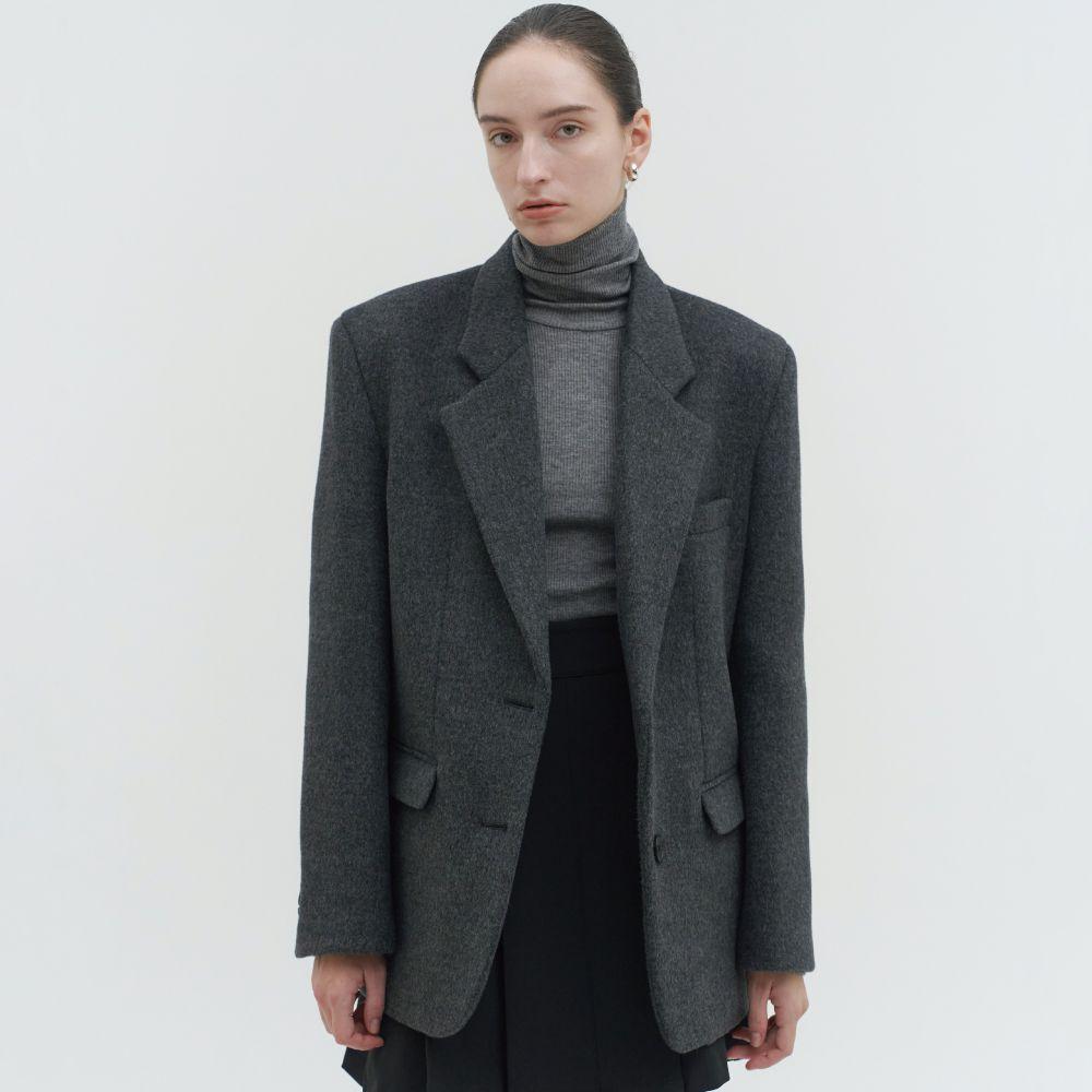 캐시미어 메리노 울 세미 오버핏 테일러드 자켓_CHARCOAL GREY
