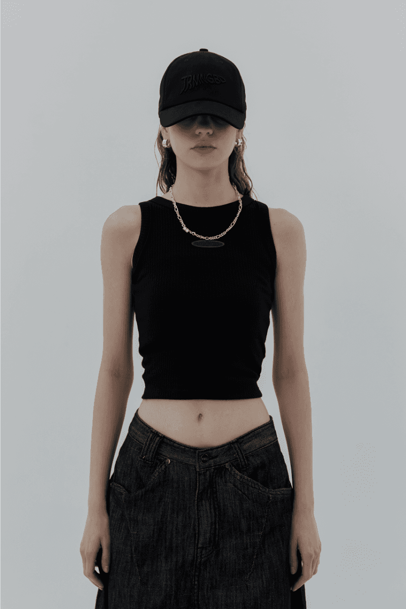 Slim Fit Ribbed Sleeveless [ Black ]