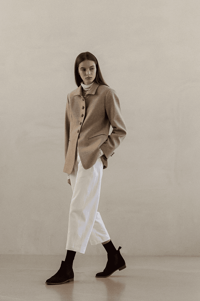 Folding button wool jacket(Beige)