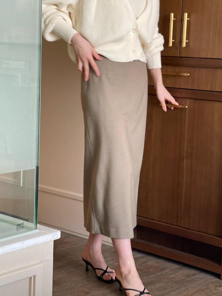 브론즈 골드 버튼 스커트 (2col) - 봄 롱치마 롱스커트 에이치라인 단정한 오피스룩