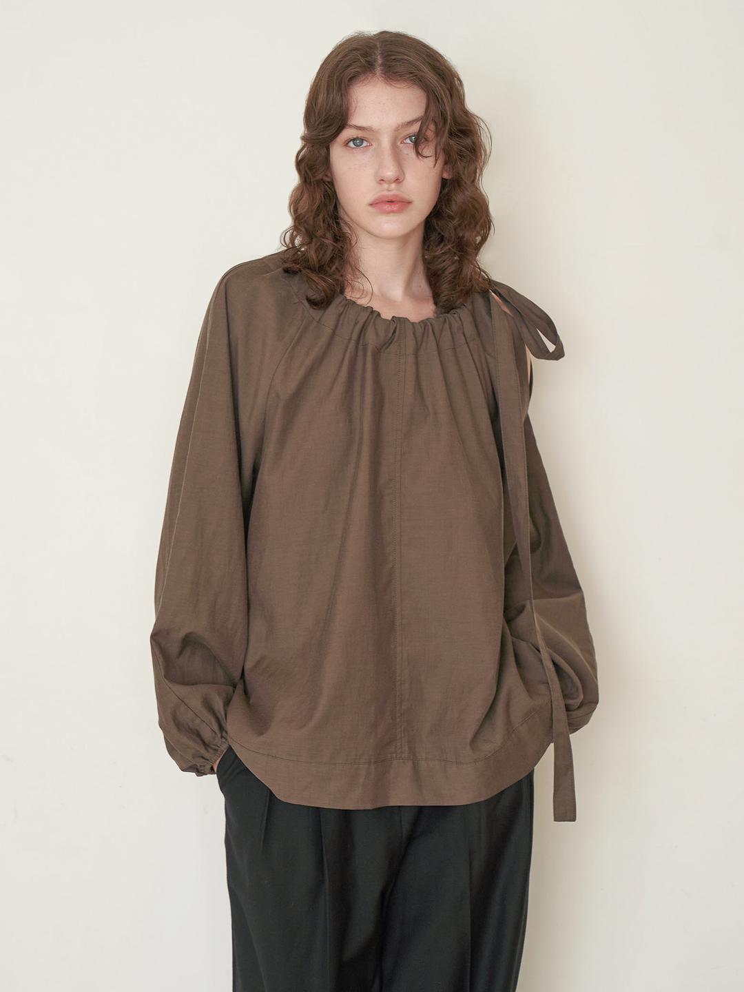 SHOULDER TIE BLOUSE [ KHAKI ]