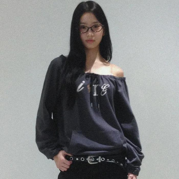 I Luv RnR Leopard String Point Long Sleeve Charcoal