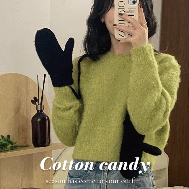 🧤[울10%] 주문폭주!! 따뜻 브러쉬 니트 세미크롭 포근포근 코튼캔디 라운드 겨울 니트